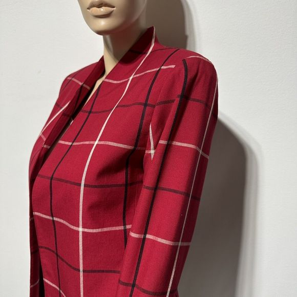 Devon Vintage Blazer Jacket Women’s Size 10 Red Windowpane Plaid Open 70s 80s - Picture 3 of 9